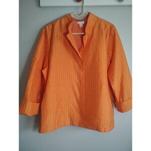 Chico's 3 Jacket Womens Extra Large Orange Pintuck Pleats Boxy Shiny
